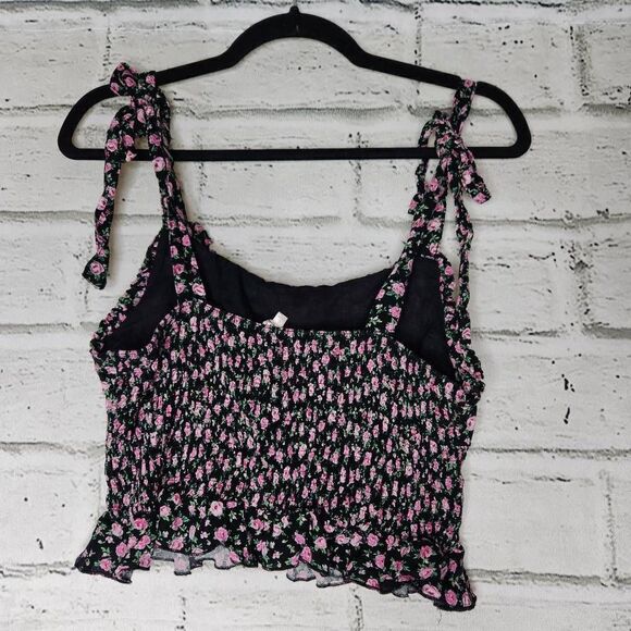 Lottie Moss Floral Ruffle Hem Adjustable Strap Smocked Tank Top Cropped Large - Picture 9 of 13